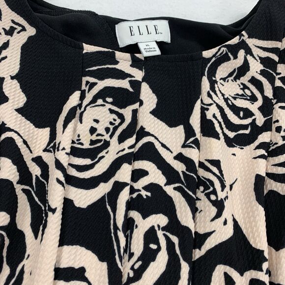 Elle Floral Print Short Sleeve A-Line Pleated Dress Size XL Womens Black Cream - Picture 4 of 7